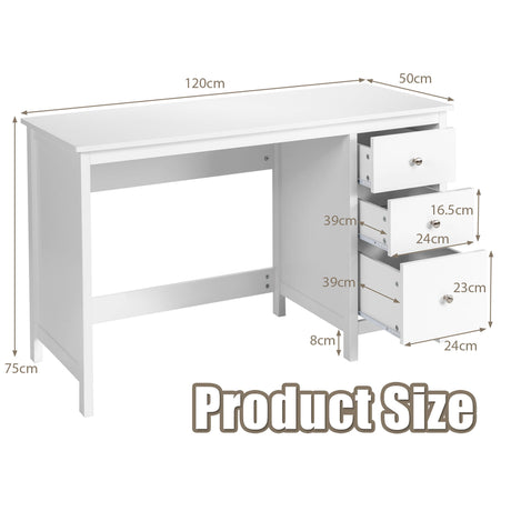 3-Drawer Home Office Study Computer Desk with Spacious Desktop-White