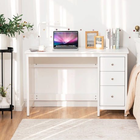 3-Drawer Home Office Study Computer Desk with Spacious Desktop-White