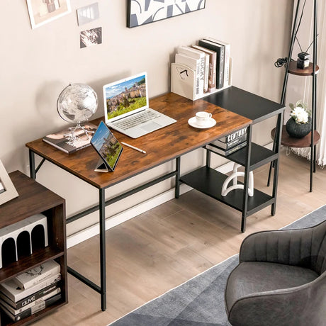 55" Modern Industrial Style Study Writing Desk with 2 Storage Shelves