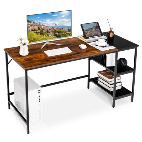 55" Modern Industrial Style Study Writing Desk with 2 Storage Shelves