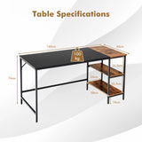 55" Modern Industrial Style Study Writing Desk with 2 Storage Shelves-Black