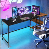 55" Modern Industrial Style Study Writing Desk with 2 Storage Shelves-Black