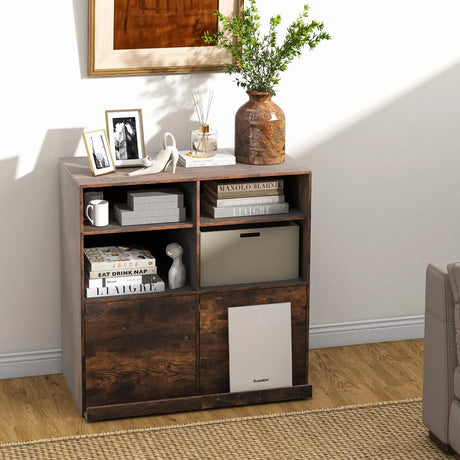 90cm Cube Bookcase with Adjustable Shelves and Pull-Out Shelf-Natural