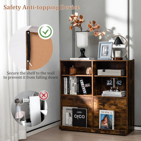 90cm Cube Bookcase with Adjustable Shelves and Pull-Out Shelf-Natural