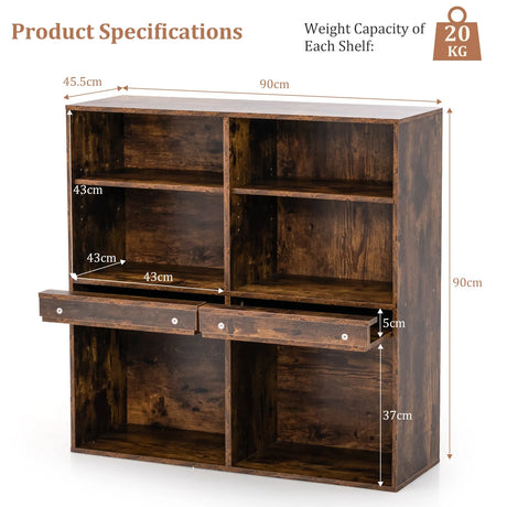 90cm Cube Bookcase with Adjustable Shelves and Pull-Out Shelf-Natural