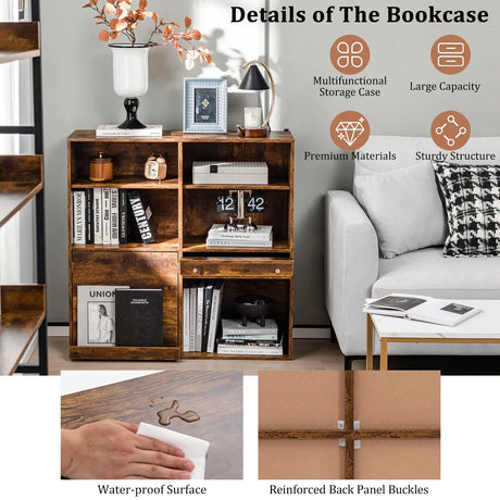 90cm Cube Bookcase with Adjustable Shelves and Pull-Out Shelf-Natural