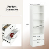 6-Tier Tall Freestanding Bookshelf with 4 Open Shelves and 2 Drawers-White