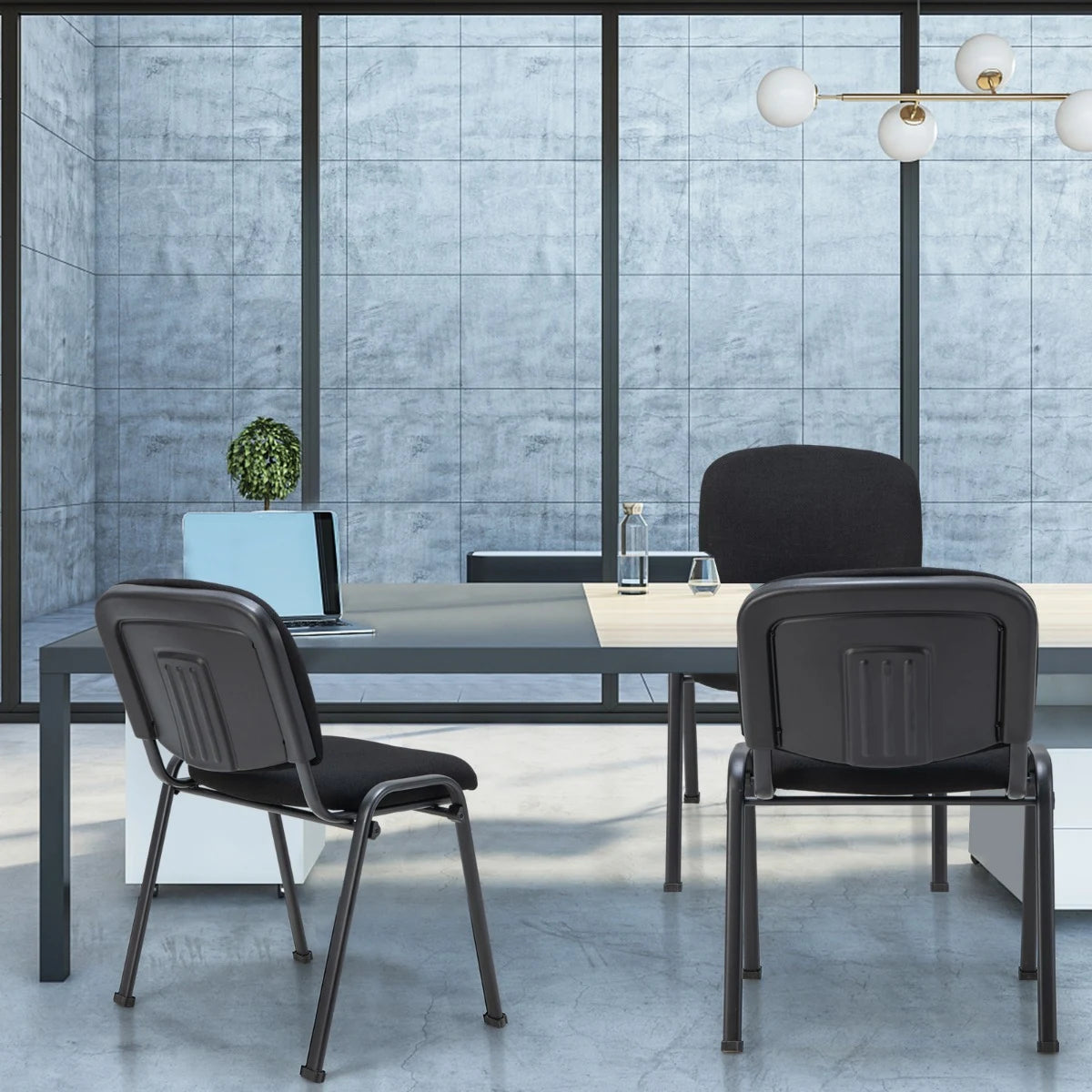 Office Chair with Metal Frame and Padded Cushions for Conference Room-Set of 2