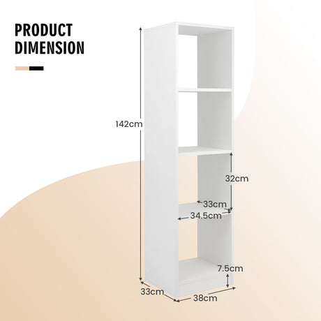 5-Tier Freestanding Bookshelf with 4 Open Cubes for Living Room
