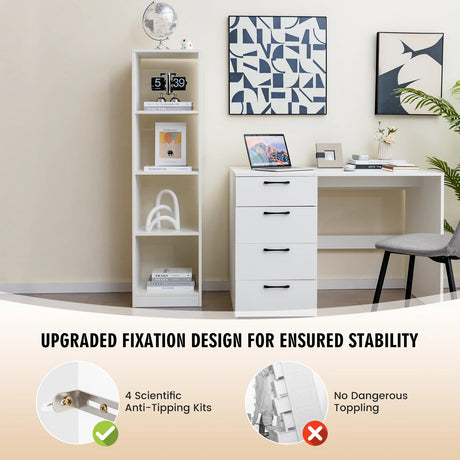 5-Tier Freestanding Bookshelf with 4 Open Cubes for Living Room