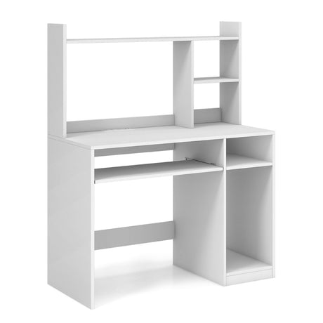 Home Office Computer Desk with Bookcase Keyboard Tray and CPU Stand-White