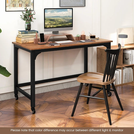 120cm Rolling Computer Desk on Wheels-Brown