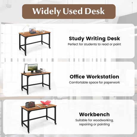 120cm Rolling Computer Desk on Wheels-Brown