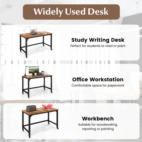 120cm Rolling Computer Desk on Wheels-Brown