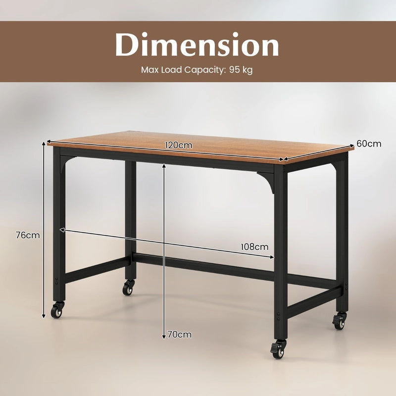 120cm Rolling Computer Desk on Wheels-Brown
