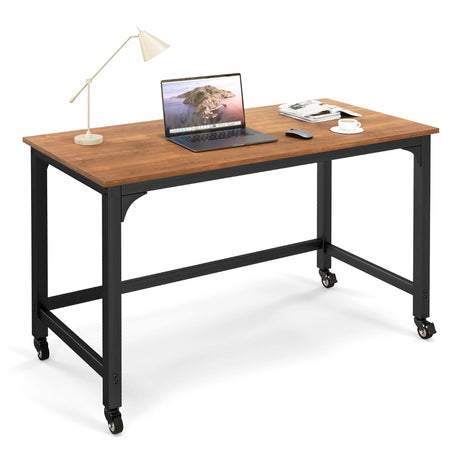 120cm Rolling Computer Desk on Wheels-Brown