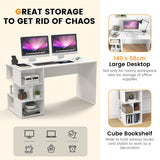 Modern Computer Desk with 3 Tier Storage Shelves for Home Office-White