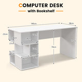 Modern Computer Desk with 3 Tier Storage Shelves for Home Office-White