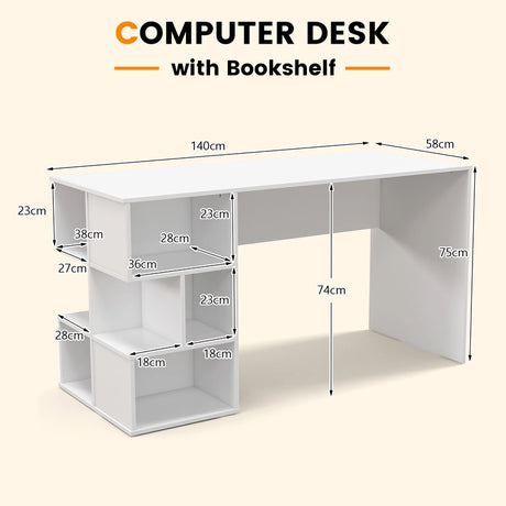 Modern Computer Desk with 3 Tier Storage Shelves for Home Office-White