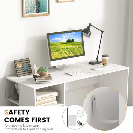 Modern Computer Desk with 3 Tier Storage Shelves for Home Office-White