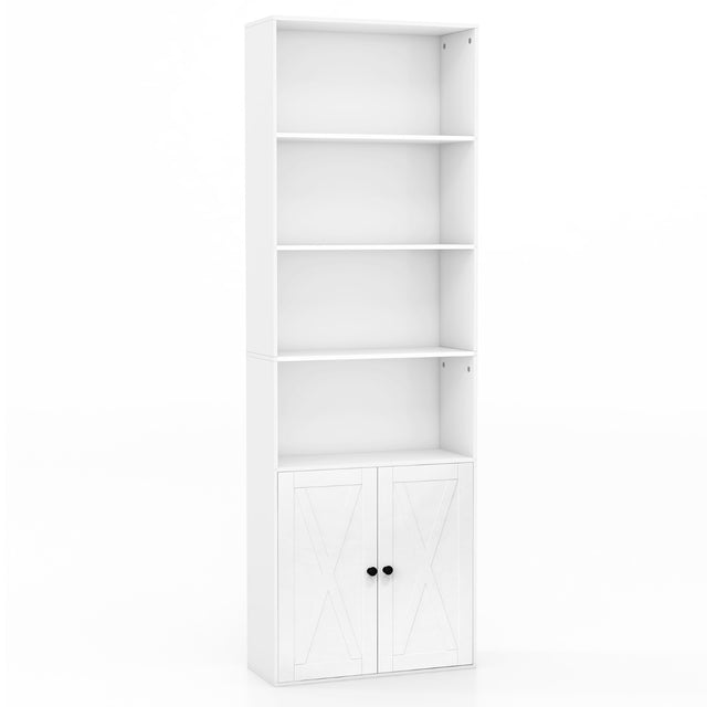 180cm Farmhouse Bookcase with Doors & 6 Shelves & 2-Door Cabinet