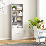 180cm Farmhouse Bookcase with Doors & 6 Shelves & 2-Door Cabinet