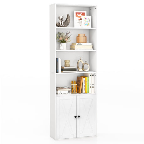 180cm Farmhouse Bookcase with Doors & 6 Shelves & 2-Door Cabinet