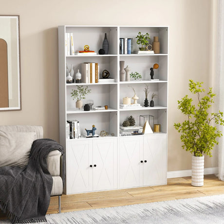 180cm Farmhouse Bookcase with Doors & 6 Shelves & 2-Door Cabinet