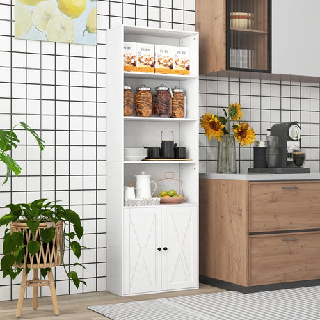 180cm Farmhouse Bookcase with Doors & 6 Shelves & 2-Door Cabinet