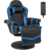 Electric Massage Gaming Chair with Cup Holder and Side Pouch-Blue
