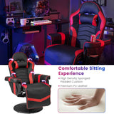 Electric Massage Gaming Chair with Cup Holder and Side Pouch-Red