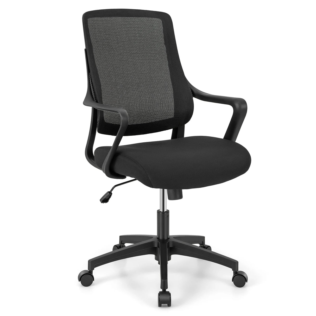 Modern Breathable Mesh Chair with Curved Backrest and Armrest-Black