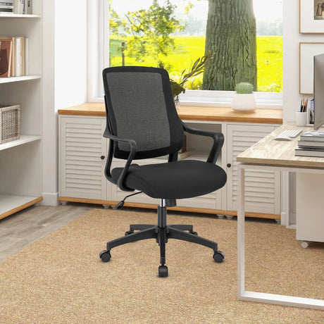 Modern Breathable Mesh Chair with Curved Backrest and Armrest-Black