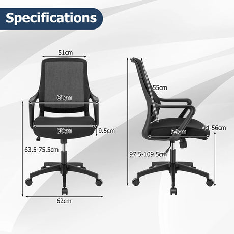Modern Breathable Mesh Chair with Curved Backrest and Armrest-Black