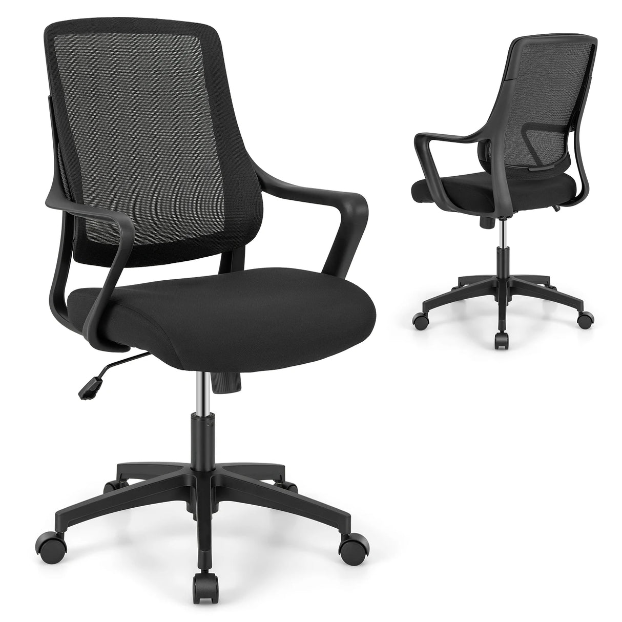 Modern Breathable Mesh Chair with Curved Backrest and Armrest-Black