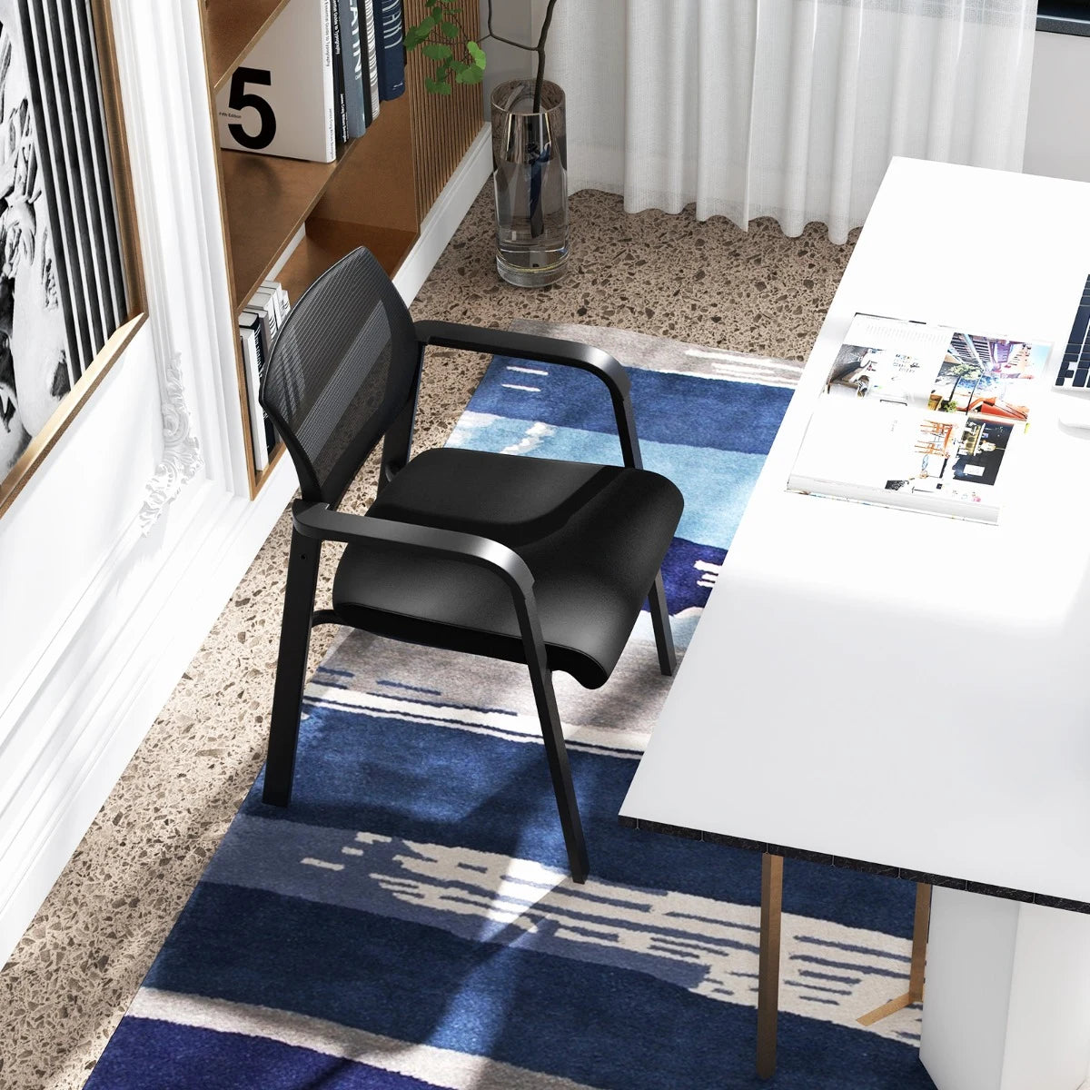 Set of 2 Stackable Reception Room Chairs with Padded Seat-Black