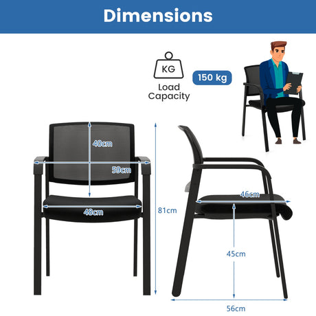 Set of 2 Stackable Reception Room Chairs with Padded Seat-Black