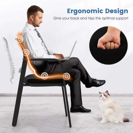 Set of 2 Stackable Reception Room Chairs with Padded Seat-Black