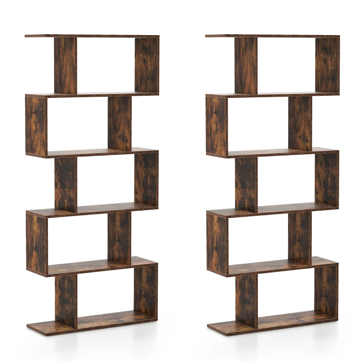 5-Tier Bookshelf with Anti-Toppling Device for Living Room Home Office-Rustic Brown