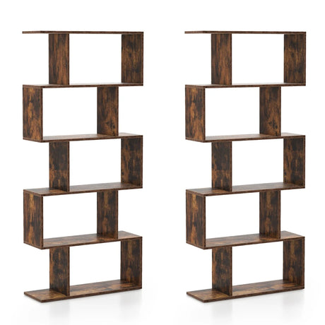 5-Tier Bookshelf with Anti-Toppling Device for Living Room Home Office-Rustic Brown