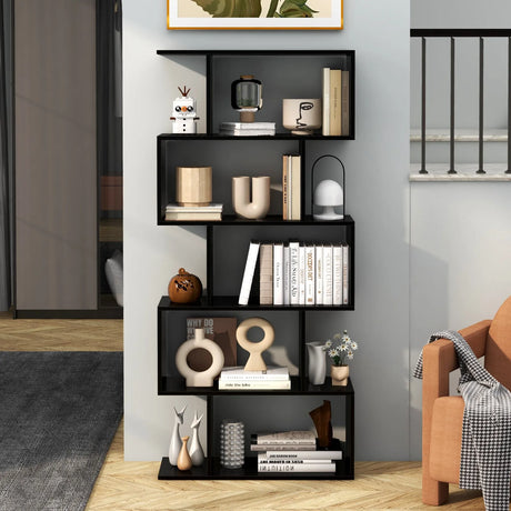 Geometric S-Shaped Bookcase with Anti-Toppling Device for Living Room/ Home/ Office