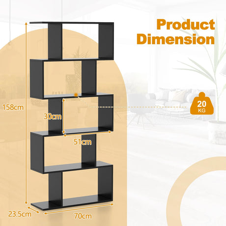 Geometric S-Shaped Bookcase with Anti-Toppling Device for Living Room/ Home/ Office