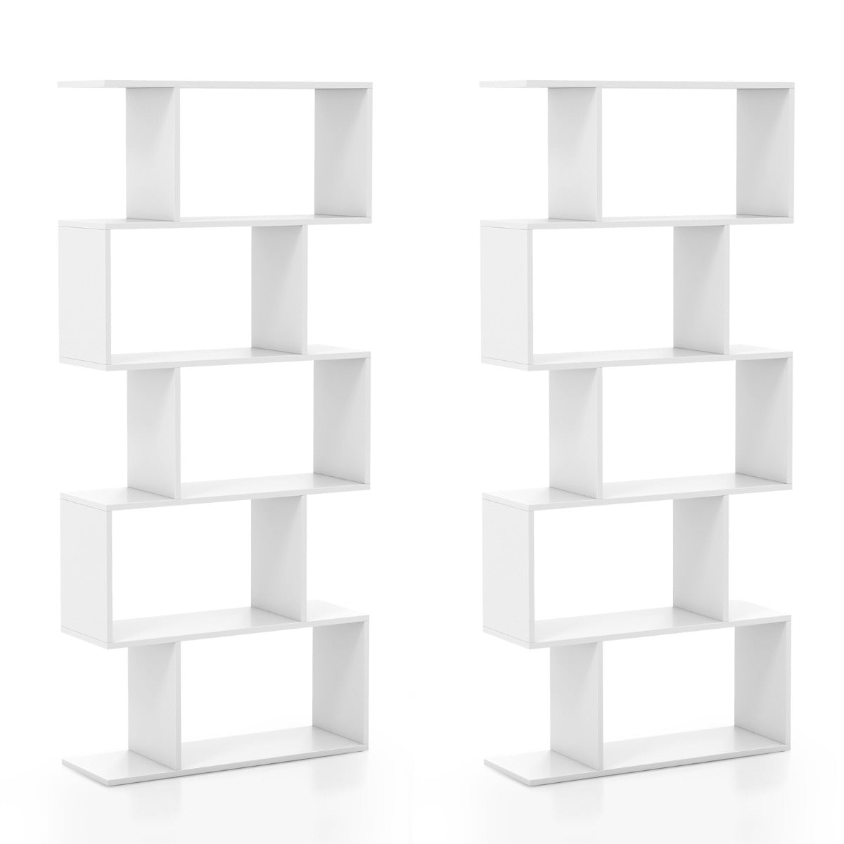 5-Tier Bookshelf with Anti-Toppling Device for Living Room Home Office-White