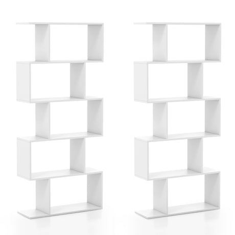 5-Tier Bookshelf with Anti-Toppling Device for Living Room Home Office-White