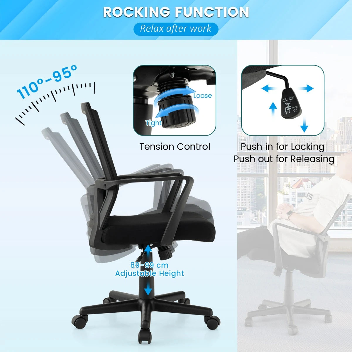 Ergonomic Desk Chair with Lumbar Support and Rocking Function-Black