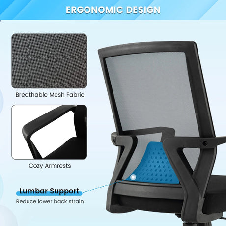 Ergonomic Desk Chair with Lumbar Support and Rocking Function-Black