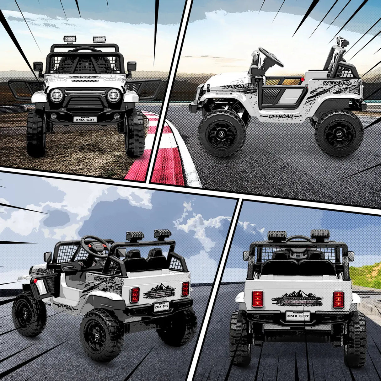 AIYAPLAY 12V Battery Powered Kids Ride-On Car, Electric Truck w/ Spring Suspension, Remote, Music, Horn, Lights, White