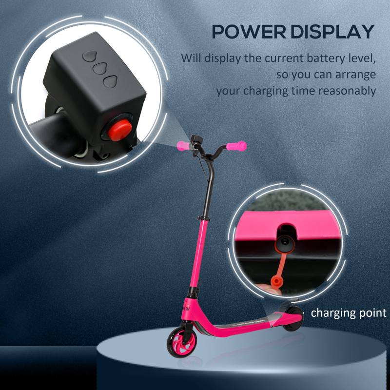 HOMCOM Electric Scooter, 120W Motor E-Scooter, Adjustable Height, Rear Brake for Ages 6+ Years - Pink