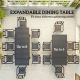 Outsunny Extending Garden Table for 6-8 People, Full Aluminium Outdoor Dining Table with Slatted Top, Dark Grey