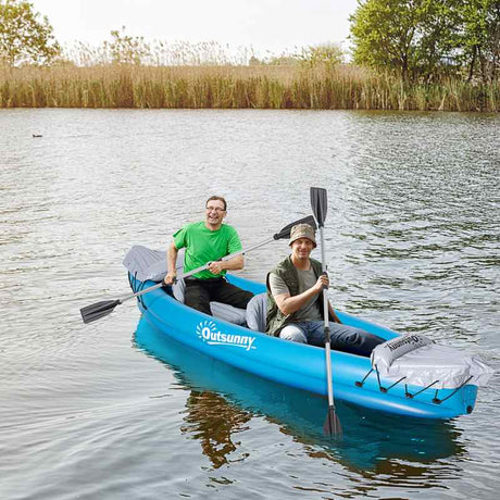 Outsunny Inflatable Kayak 2-Person Inflatable Canoe Boat Set with Air Pump, Aluminium Oars, Blue, 330 x 105 x 50 cm